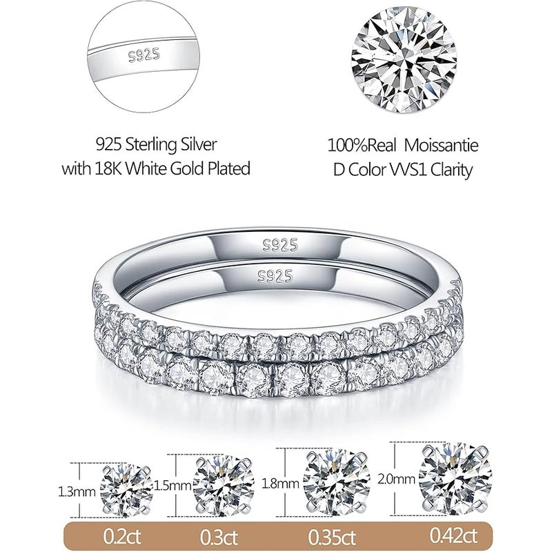 IMOLOVE Moissanite Wedding Band, 0.3-1 ct D Color VVS1 Sterling Silver Rings Half Eternity Stackable Engagement Ring Anniversary Band - Image 2