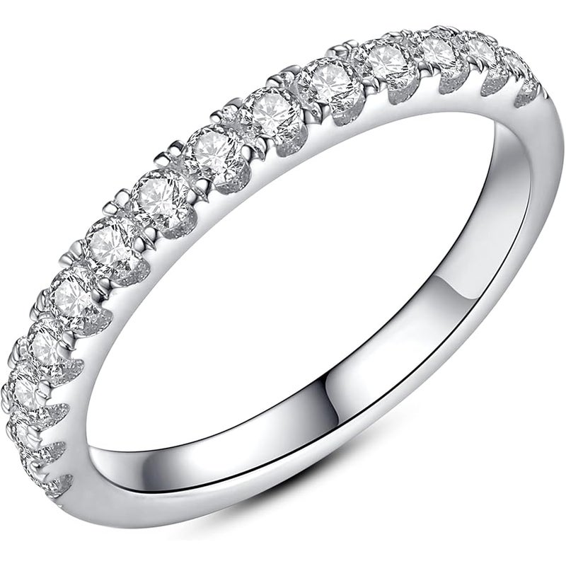 IMOLOVE Moissanite Wedding Band, 0.3-1 ct D Color VVS1 Sterling Silver Rings Half Eternity Stackable Engagement Ring Anniversary Band - Image 1