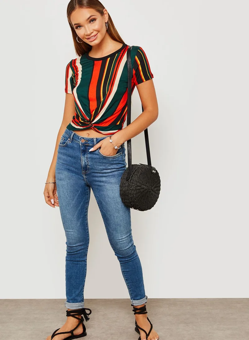 FOREVER 21 Striped Twist Front T-shirt