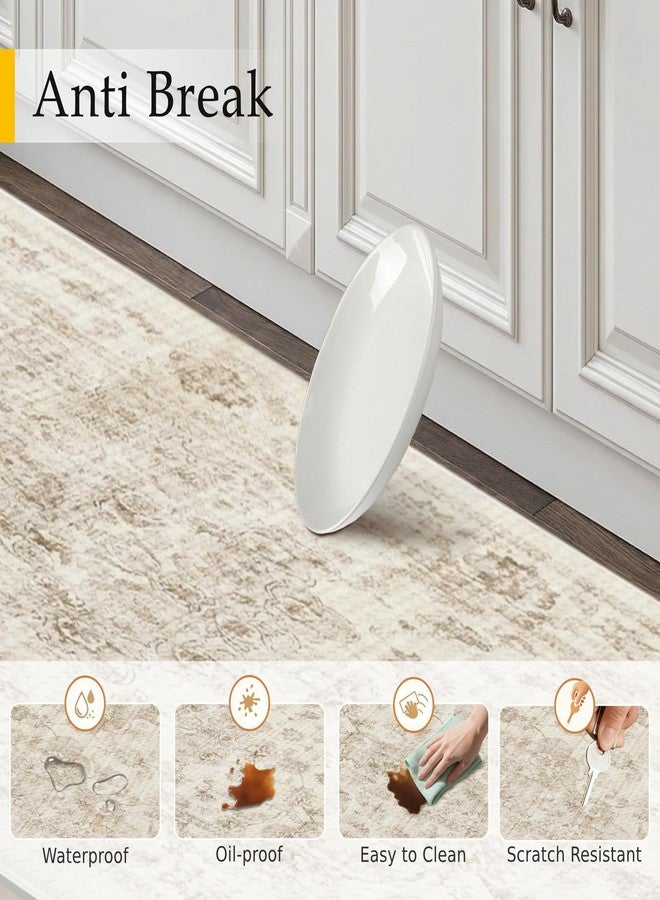WondRg Neutral Kitchen Mats 2PCS Anti Fatigue Mat for Cushioned Beige Vintage Kitchen Mats for Floor Waterproof Non-Slip Comfort Standing Rug for Sink Laundry Office 17.3"×47"+17.3"×30" - Image 4