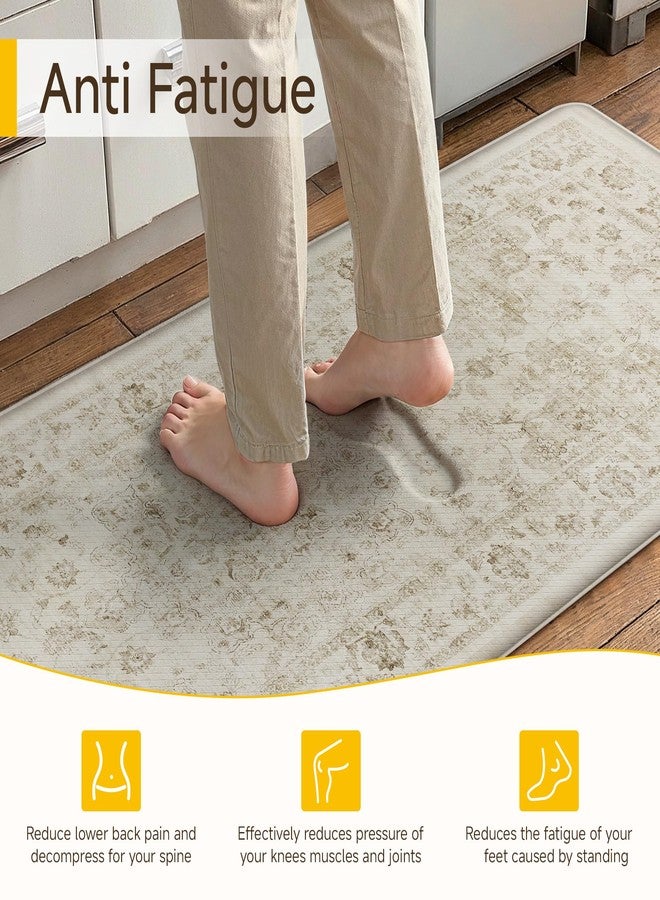 WondRg Neutral Kitchen Mats 2PCS Anti Fatigue Mat for Cushioned Beige Vintage Kitchen Mats for Floor Waterproof Non-Slip Comfort Standing Rug for Sink Laundry Office 17.3"×47"+17.3"×30" - Image 2