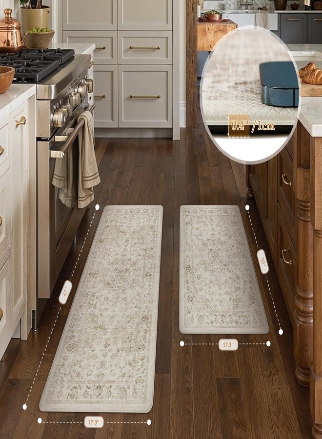 WondRg Neutral Kitchen Mats 2PCS Anti Fatigue Mat for Cushioned Beige Vintage Kitchen Mats for Floor Waterproof Non-Slip Comfort Standing Rug for Sink Laundry Office 17.3"×47"+17.3"×30" - Image 3