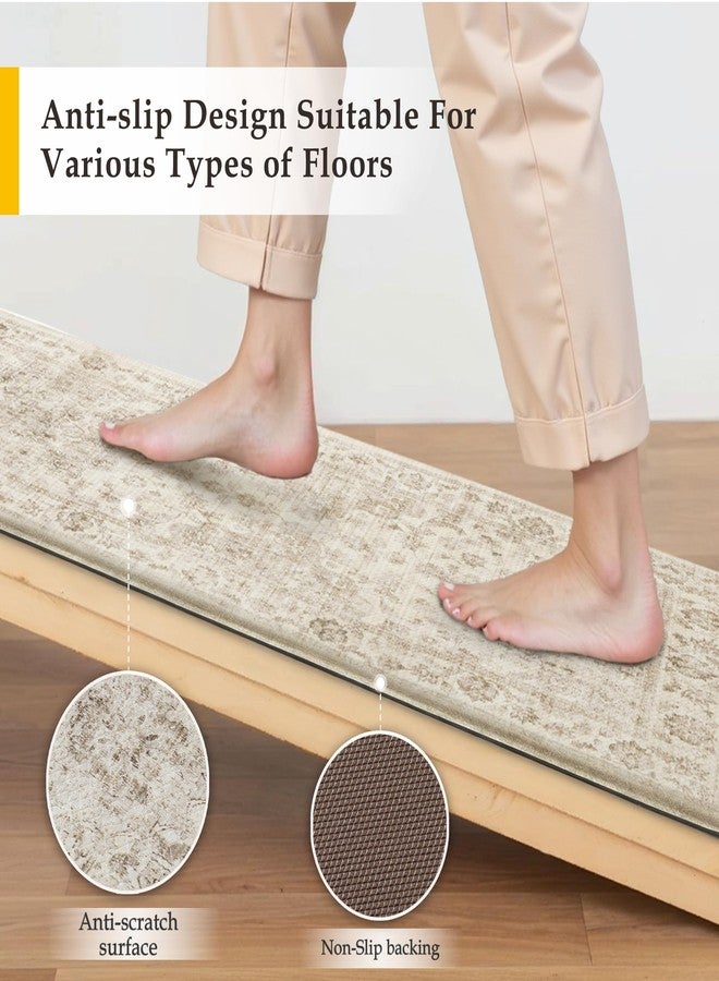 WondRg Neutral Kitchen Mats 2PCS Anti Fatigue Mat for Cushioned Beige Vintage Kitchen Mats for Floor Waterproof Non-Slip Comfort Standing Rug for Sink Laundry Office 17.3"×47"+17.3"×30" - Image 5