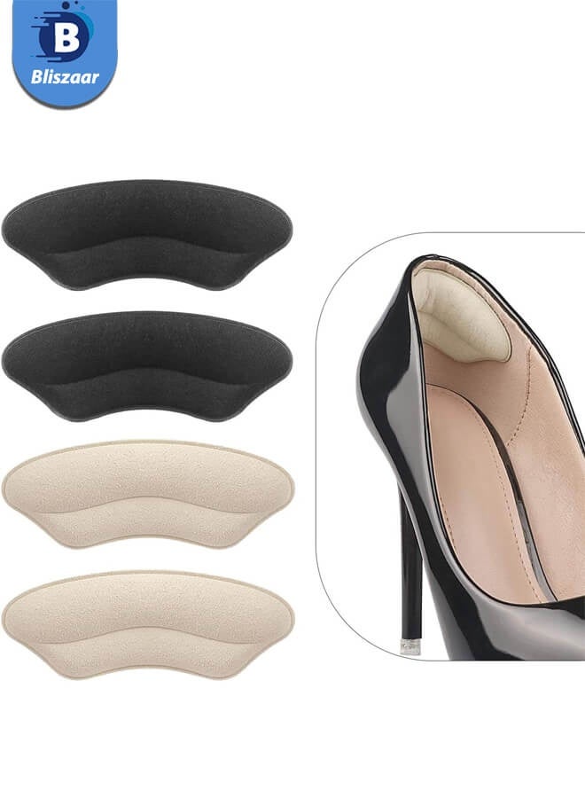 Bliszaar Heel Grips Liner Cushions Inserts for Loose Shoes, Heel Pads Snugs for Shoe Too Big Men Women, Filler Improved Shoe Fit and Comfort, Stop Heel Slip and Blister (4 Pairs) (Pale Apricot+Black) - Image 1