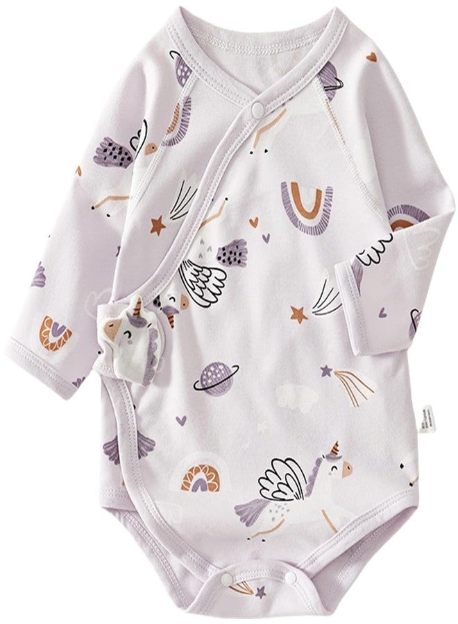 BINIDUCKLING Kimono Style Baby Wrap Over Long Sleeve Bodysuit with Hook and Loop Closure Rainbow Unicorn 3-6 Months - Image 1