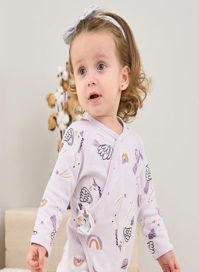 BINIDUCKLING Kimono Style Baby Wrap Over Long Sleeve Bodysuit with Hook and Loop Closure Rainbow Unicorn 3-6 Months - Image 4