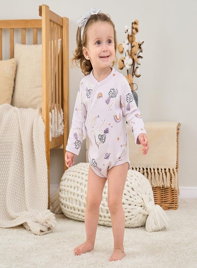 BINIDUCKLING Kimono Style Baby Wrap Over Long Sleeve Bodysuit with Hook and Loop Closure Rainbow Unicorn 3-6 Months - Image 3