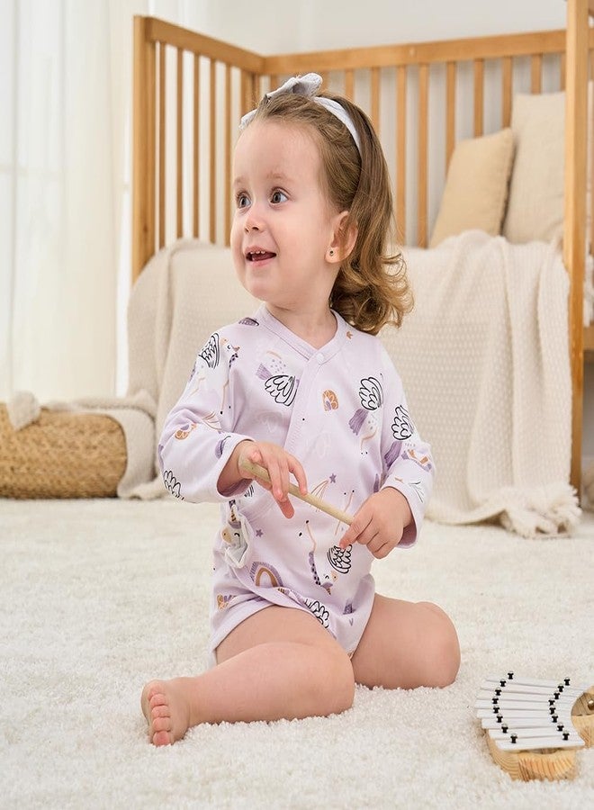 BINIDUCKLING Kimono Style Baby Wrap Over Long Sleeve Bodysuit with Hook and Loop Closure Rainbow Unicorn 3-6 Months - Image 5