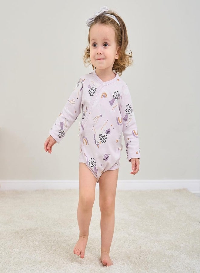 BINIDUCKLING Kimono Style Baby Wrap Over Long Sleeve Bodysuit with Hook and Loop Closure Rainbow Unicorn 3-6 Months - Image 2