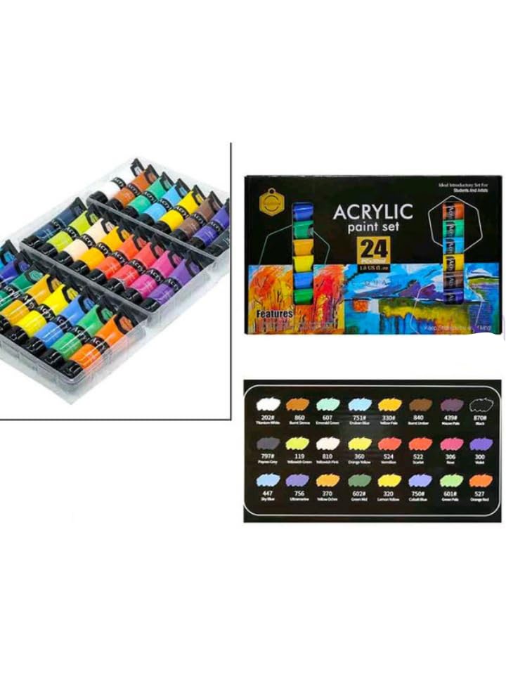 Artnery Acrylic Paint Set For Kids And Adults 24 Pack Of 30Ml Craft Paint Colors For Wood Canvas Fabric And Ceramics Art Supplies Multi