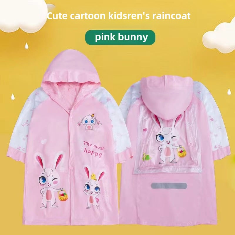 Generic Cute Kids Raincoat with Extended Backpack Flap 702 pink rabbit (small size with schoolbag) 