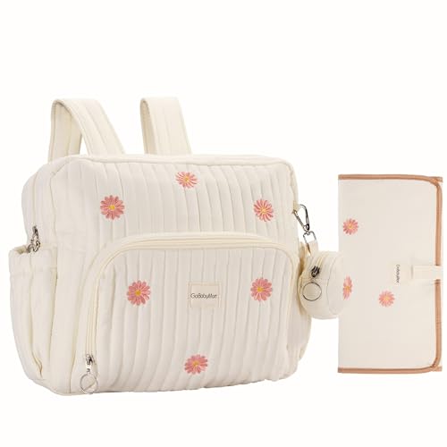 GOBABYMART Diaper Bag Backpack Medium Maternity baby bag Changing Pad Insulated Pockets Stroller Straps Pacifier Case Medium Beige Flowers - Image 1