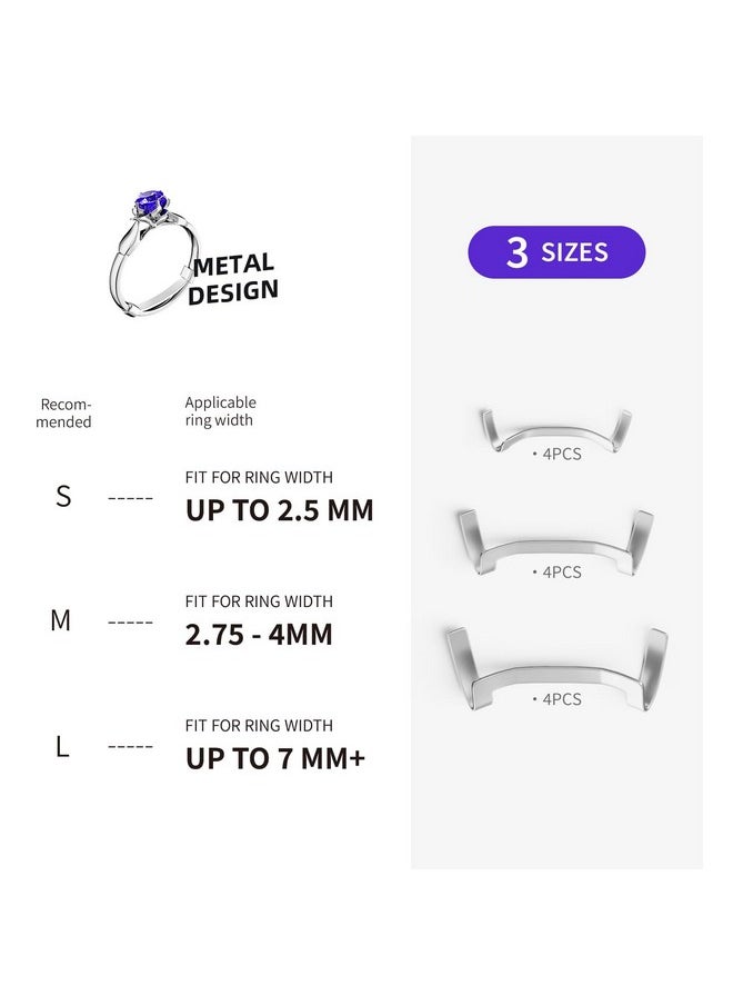 ELETIUO - Filled Metal Ring Guard Set For Loose Rings,12 Pack 3 Sizes For Different Band Widths,Invisible Ring Size Adjuster Tightener Spacer Fitter For Any Ring Size, Silver Color - Image 1