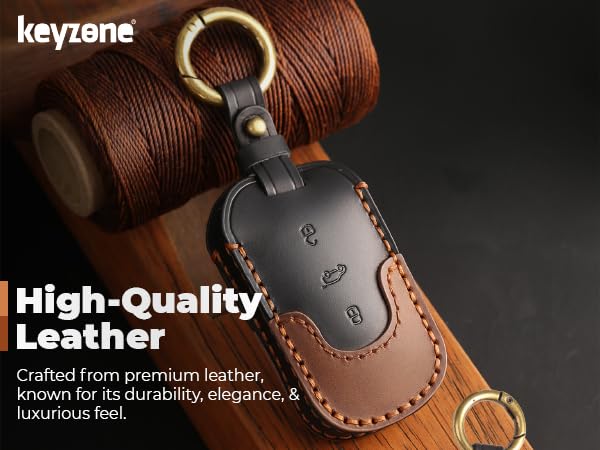 Keyzone Dual Leather Key Cover for Thar, Scorpio, Bolero, XUV700, XUV400, XUV300, TUV300, Marazzo 3 Button flip Key (Push Button Start Models only) (Black-Brown) - Image 4