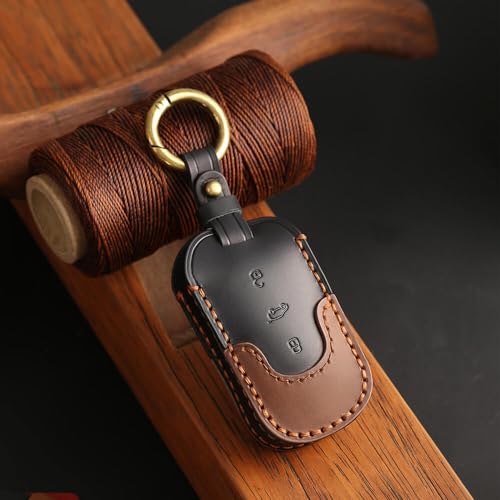 Keyzone Dual Leather Key Cover for Thar, Scorpio, Bolero, XUV700, XUV400, XUV300, TUV300, Marazzo 3 Button flip Key (Push Button Start Models only) (Black-Brown) - Image 3