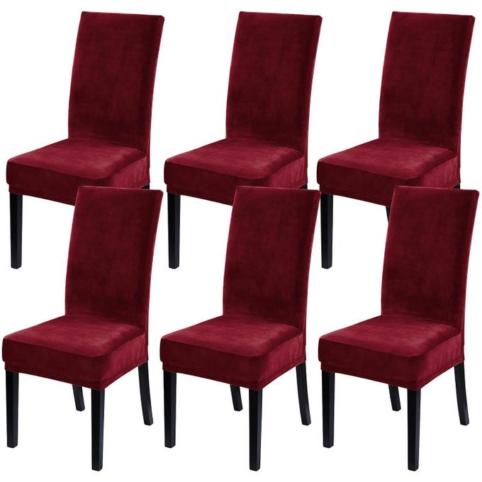 Premium Soft Velvet Chair Cover Set of 6 for Dining Table Stretchable Washable Chair Seat Slipcover Protector Maroon