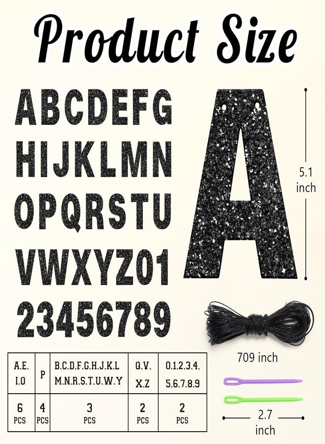 KINYFY 110 Pcs DIY Banner Kit with Letters,Black Glitter Customizable Banners, DIY Letter Banner Including 107 Letters and Numbers 1 Rope and 2 Threading Devices for Graduation Wedding Birthday Parties Decoration - Image 2