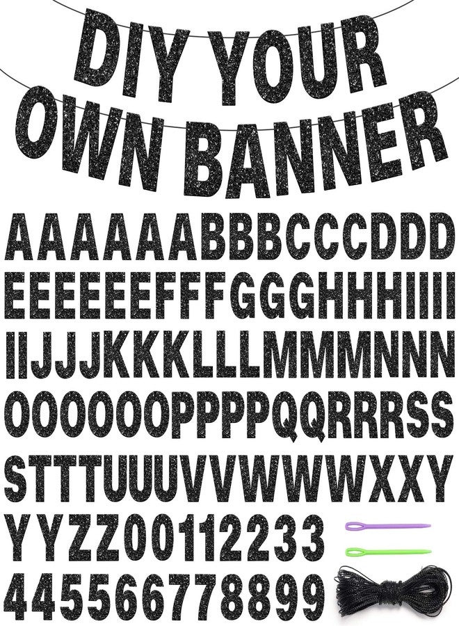 KINYFY 110 Pcs DIY Banner Kit with Letters,Black Glitter Customizable Banners, DIY Letter Banner Including 107 Letters and Numbers 1 Rope and 2 Threading Devices for Graduation Wedding Birthday Parties Decoration - Image 1