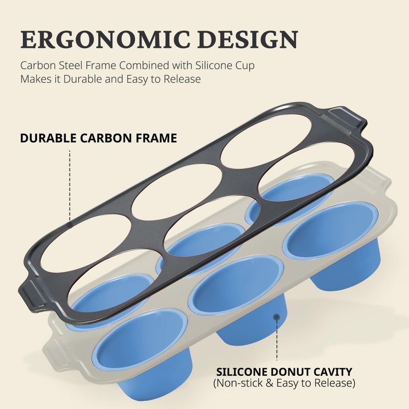BRONYPRO Jumbo Silicone Muffin Pan with Metal Frame, 3.5" Large Muffin Tins, Non-Toxic Food Grade Silicone, Non-Stick for Egg Bites & Big Cupcakes, Oven Safe, Blue - Image 2