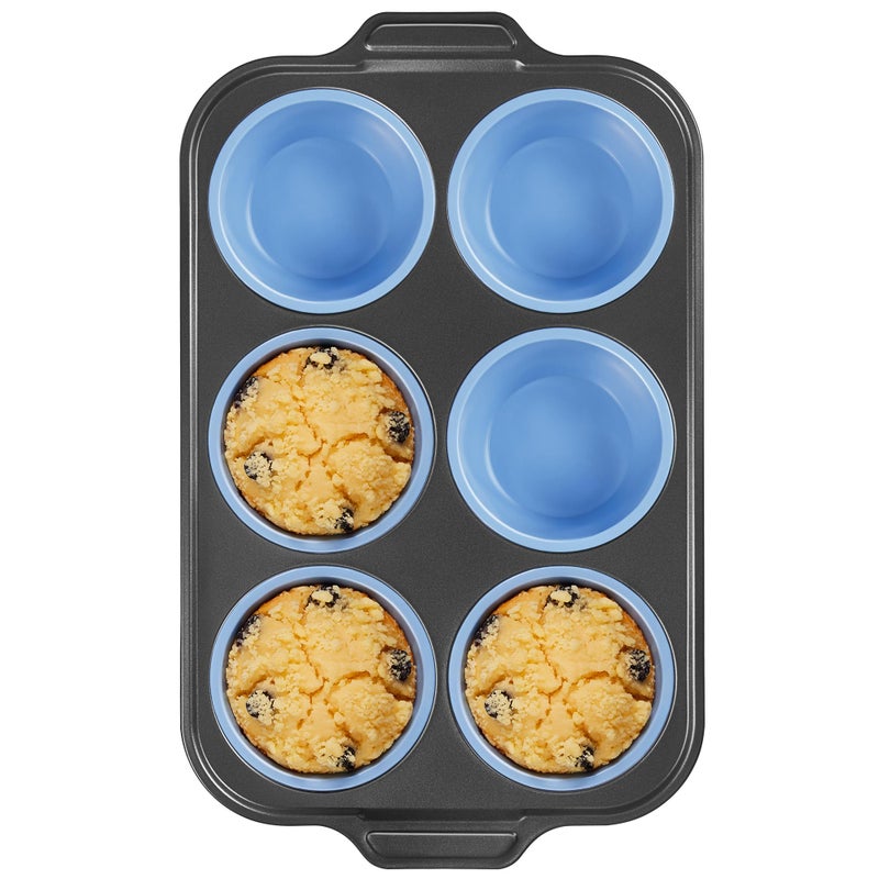 BRONYPRO Jumbo Silicone Muffin Pan with Metal Frame, 3.5" Large Muffin Tins, Non-Toxic Food Grade Silicone, Non-Stick for Egg Bites & Big Cupcakes, Oven Safe, Blue - Image 1