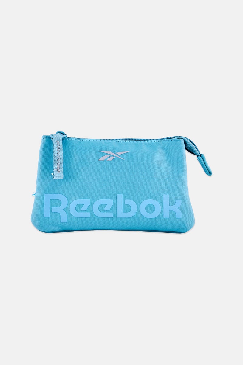 Reebok حقيبة مستحضرات تجميل بثلاثة أقسام بشعار الماركة للنساء، زرقاء - Image 1