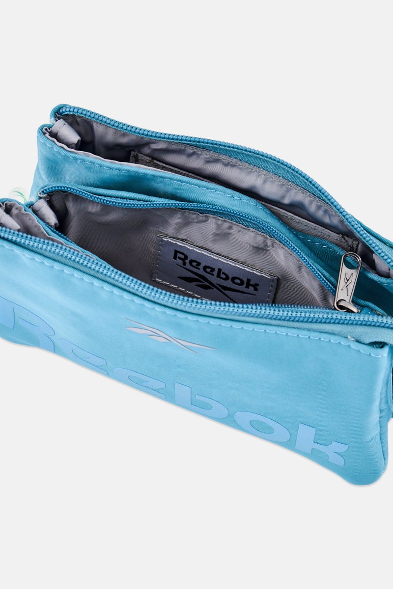 Reebok حقيبة مستحضرات تجميل بثلاثة أقسام بشعار الماركة للنساء، زرقاء - Image 3