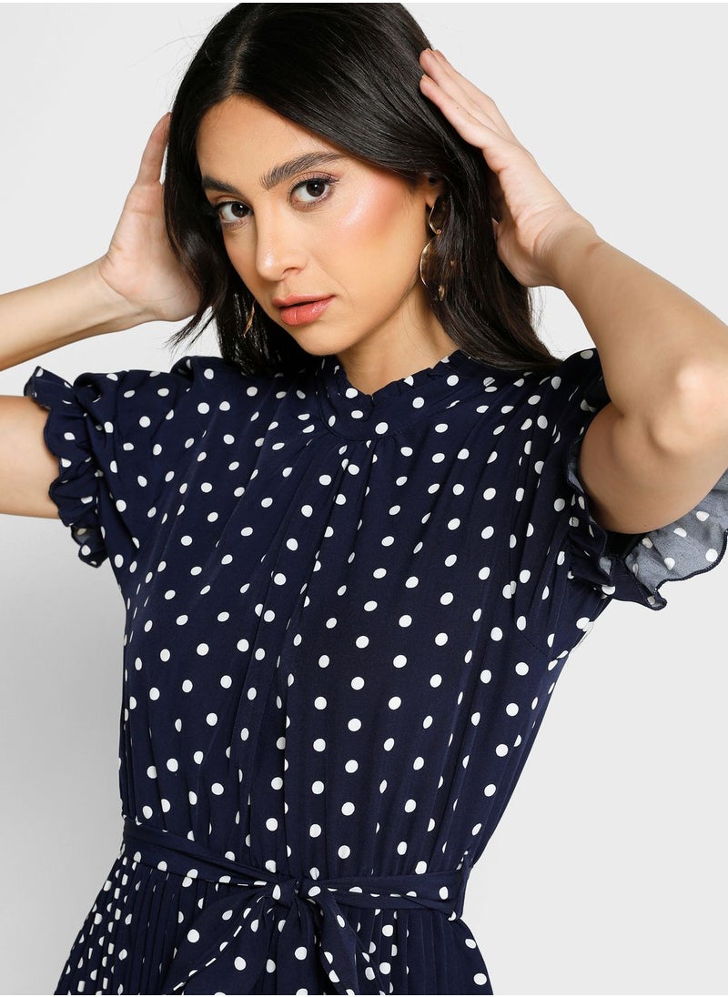 ELLA - High Neck Pleat Detail Fit & Flare Dress - Image 1