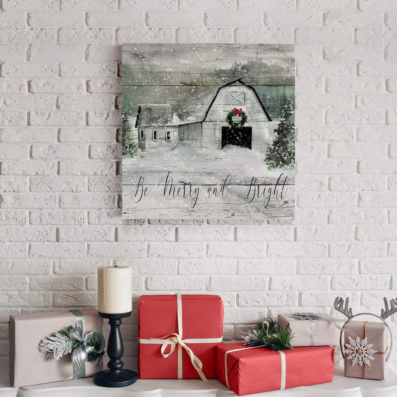 Renditions Gallery Be Merry and Bright Wall Art  Cute Christmas & Winter Artwork  Festive Barn  Faux Wood Look  Premium Gallery Wrapped Canvas Decor  Ready to Hang  10 in H x 10 in W  Made in America (WC25-42422-1010) - Image 5