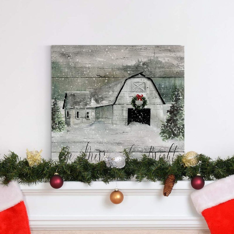 Renditions Gallery Be Merry and Bright Wall Art  Cute Christmas & Winter Artwork  Festive Barn  Faux Wood Look  Premium Gallery Wrapped Canvas Decor  Ready to Hang  10 in H x 10 in W  Made in America (WC25-42422-1010) - Image 4