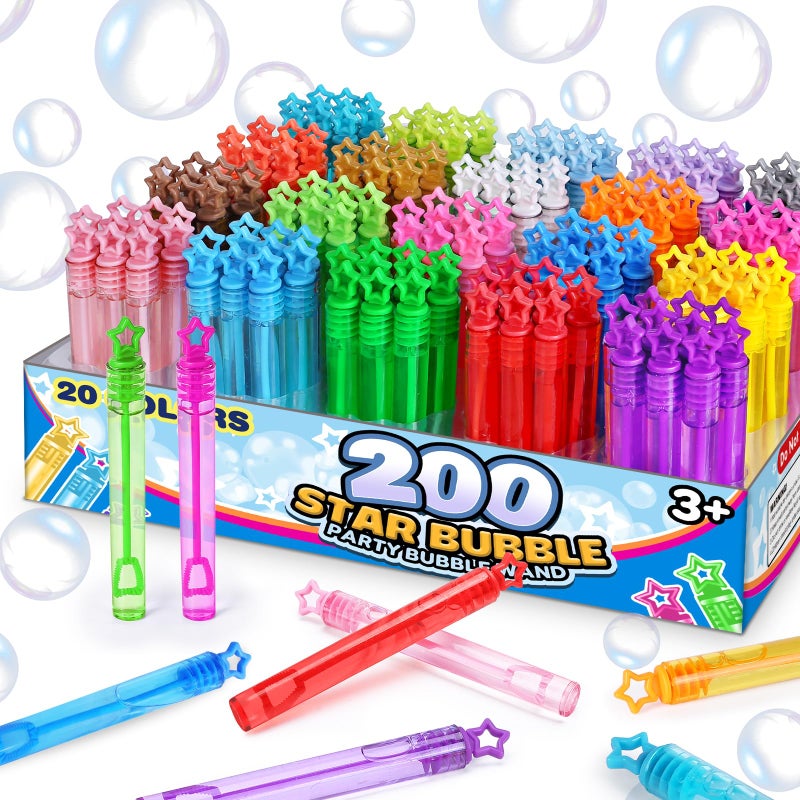 Cawiew 200 Pcs 20 Colors Mini Star Bubble Wand Bulk in Gift Box Neon Bubbles Party Favors For Kids Classroom Giveaways Goody Bags Stuffer Carnival Prizes Toy Birthday Treats Party Supplies for Toddlers - Image 3