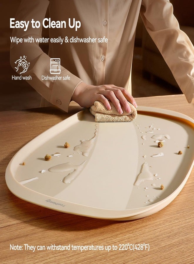 FEELNEEDY Silicone Cat & Dog Food Mat Waterproof, High Raised Edges for Leakage Protection, Dog Mat for Food and Water, Non-Slip Drip Tray, Easy Clean 18 * 12 * 0.5 inches Feeding Pad (Small, Beige) - Image 3