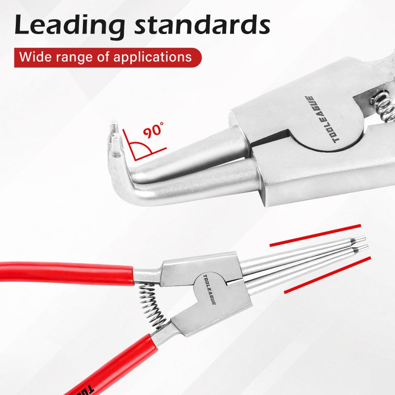 TOOLEAGUE 4 Pcs Snap Ring Pliers Set, Circlip Pliers, 9 inches Internal/External Heavy Duty for Ring Remover Retaining Straight Bent Lock Ring Pliers Set - Image 3