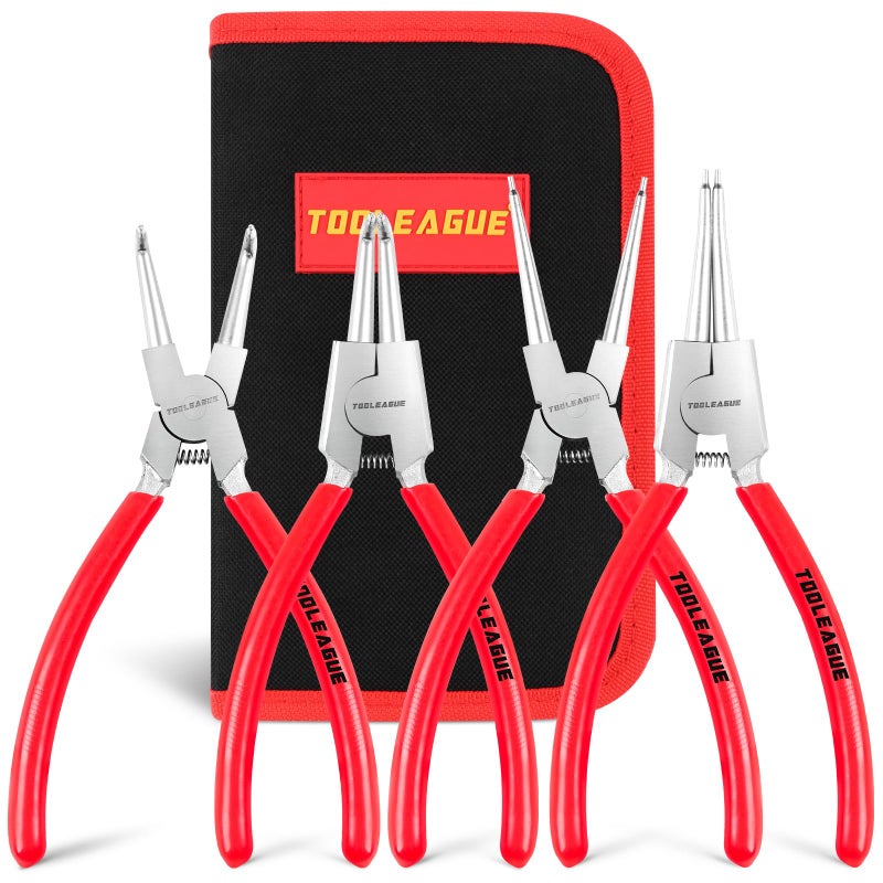 TOOLEAGUE 4 Pcs Snap Ring Pliers Set, Circlip Pliers, 9 inches Internal/External Heavy Duty for Ring Remover Retaining Straight Bent Lock Ring Pliers Set - Image 1