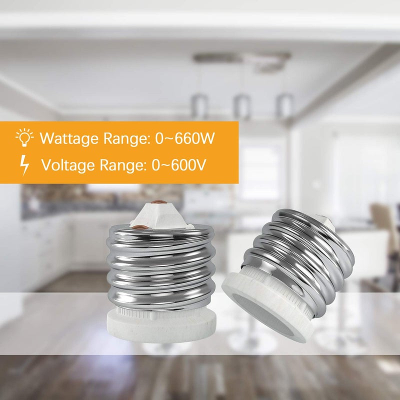 DiCUNO E39 to E26 Socket Converter, Ceramic Mogul E39 to Standard Medium E26 Light Bulb Adapter, Maximum 660W and 200℃ Heat-Resistant, UL-Listed Mogul Base Adapter, Porcelain Socket Reducer, 2-Pack - Image 3