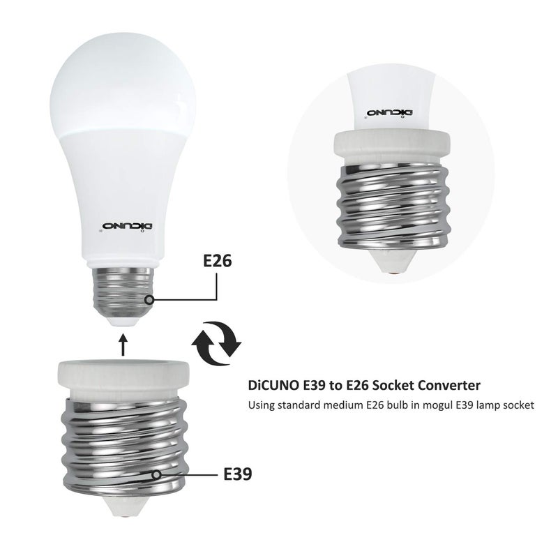 DiCUNO E39 to E26 Socket Converter, Ceramic Mogul E39 to Standard Medium E26 Light Bulb Adapter, Maximum 660W and 200℃ Heat-Resistant, UL-Listed Mogul Base Adapter, Porcelain Socket Reducer, 2-Pack - Image 2