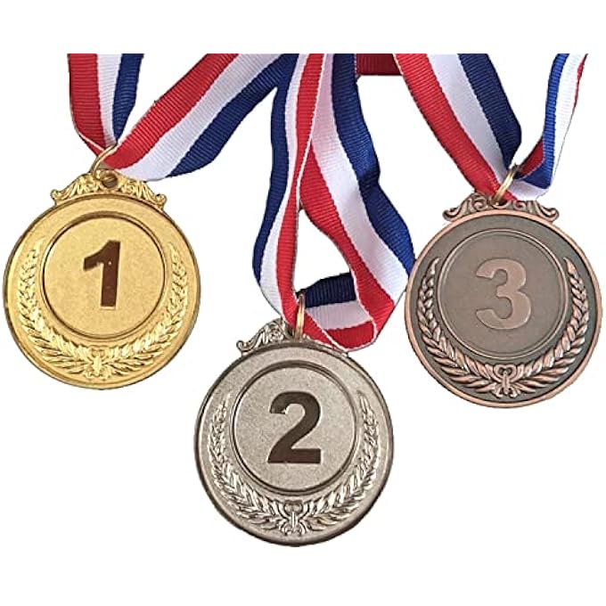 rayihni 3 Pieces Number Medals Metal Lockets Winner Rewards Children Sports Competition Prizes Gold Silver Bronze Medals With Ribbons Rounded Edges - Image 1