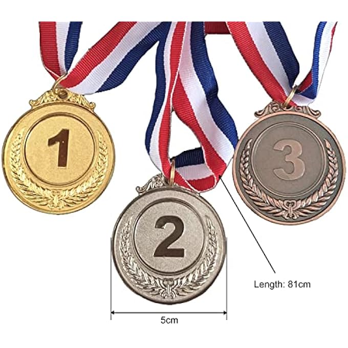 rayihni 3 Pieces Number Medals Metal Lockets Winner Rewards Children Sports Competition Prizes Gold Silver Bronze Medals With Ribbons Rounded Edges - Image 3