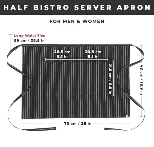 Chef Works Unisex Half Bistro Server Apron, Black/White Pinstripe, One Size - Image 5
