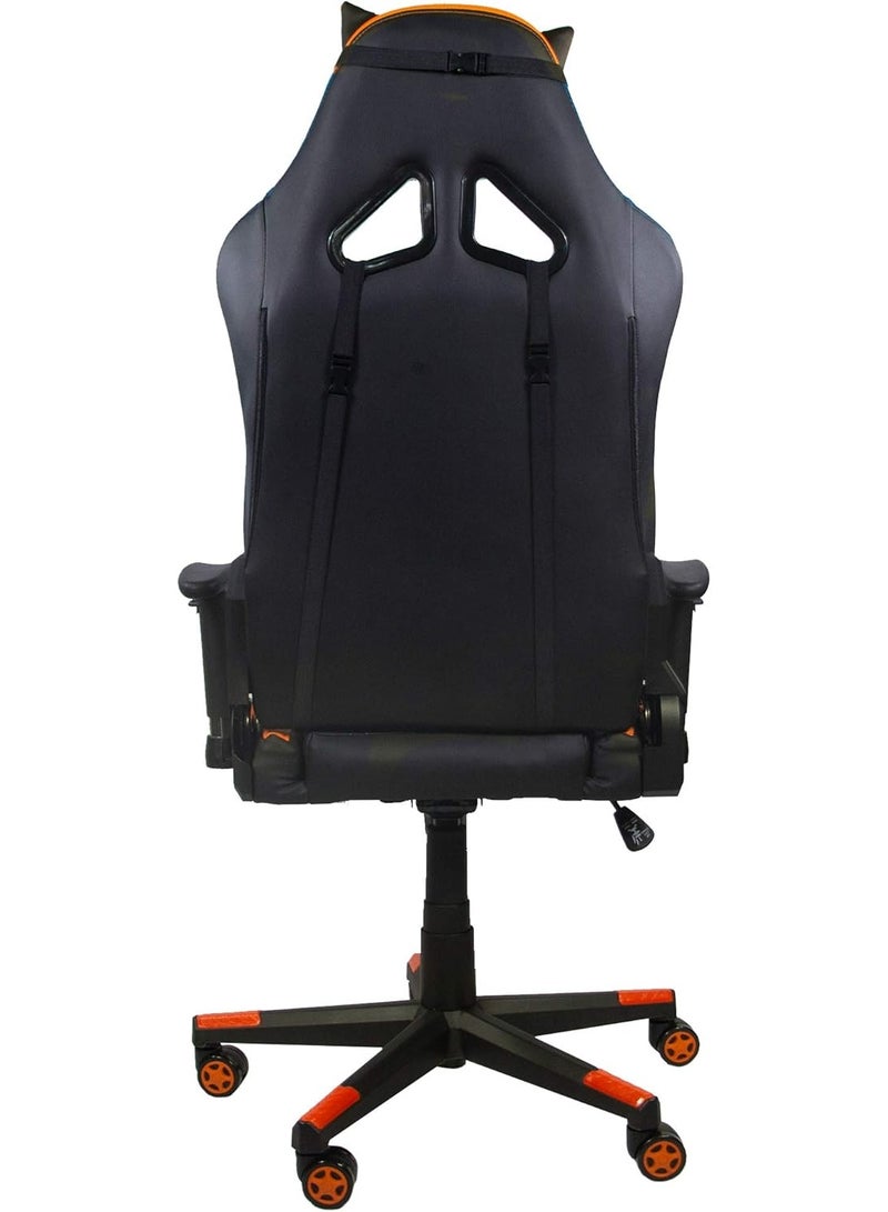 Ergonomic Reclining Gaming Chair – Orange Grid Design – Faux Leather Seat with Alloy Steel Frame – Comfortable Swivel Gamer Chair