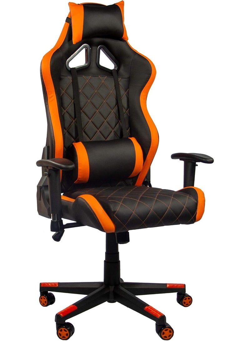 Ergonomic Reclining Gaming Chair – Orange Grid Design – Faux Leather Seat with Alloy Steel Frame – Comfortable Swivel Gamer Chair