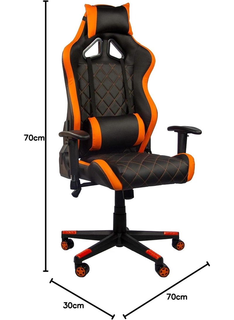 Ergonomic Reclining Gaming Chair – Orange Grid Design – Faux Leather Seat with Alloy Steel Frame – Comfortable Swivel Gamer Chair
