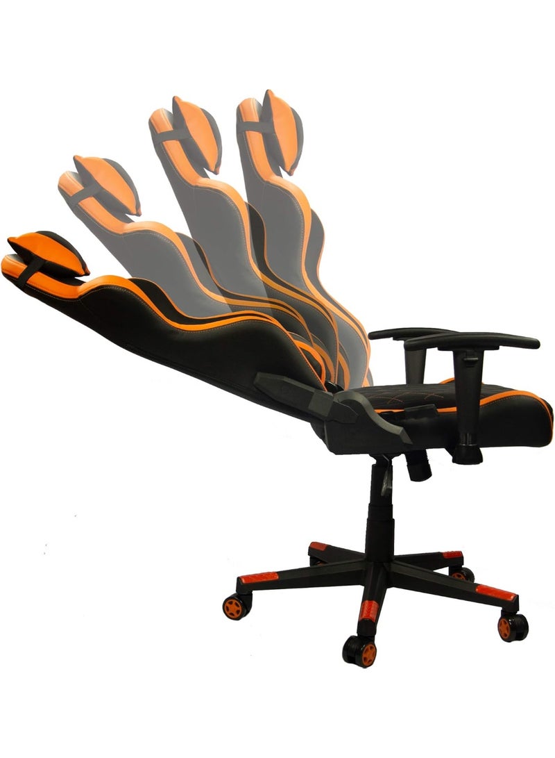 Ergonomic Reclining Gaming Chair – Orange Grid Design – Faux Leather Seat with Alloy Steel Frame – Comfortable Swivel Gamer Chair