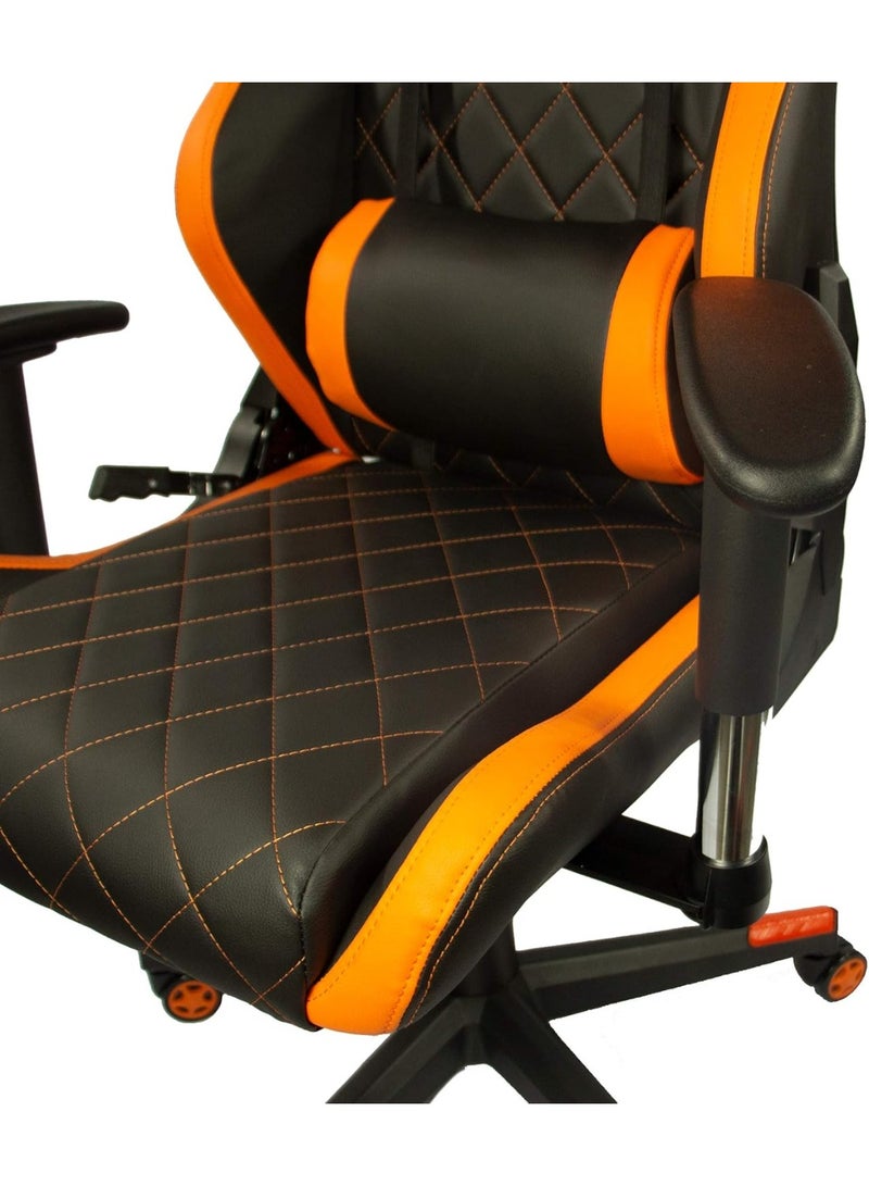 Ergonomic Reclining Gaming Chair – Orange Grid Design – Faux Leather Seat with Alloy Steel Frame – Comfortable Swivel Gamer Chair