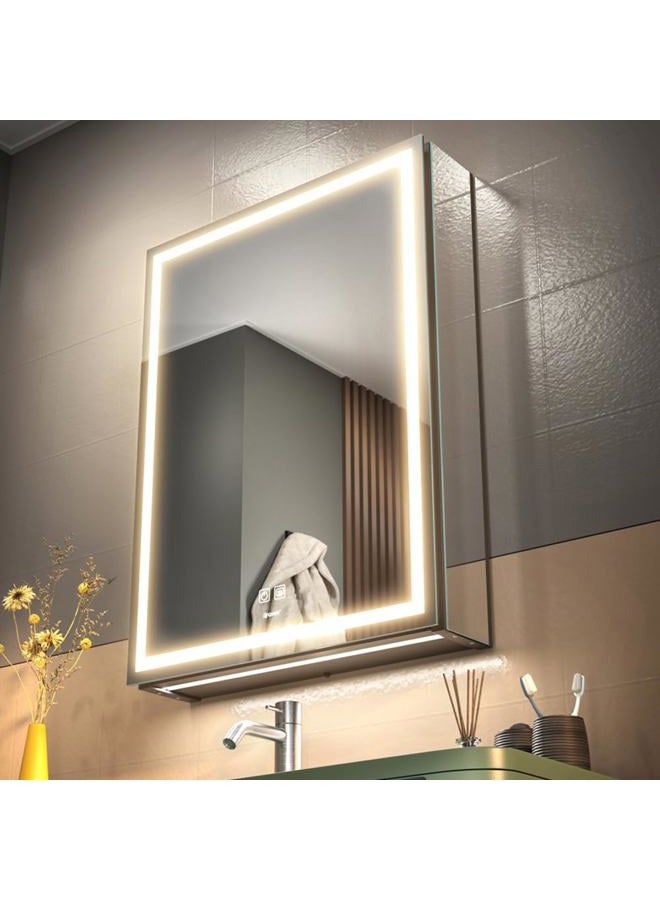 GANPE LED Lighted Bathroom Medicine Mirror Cabinet, Anti-Fog 3-Color Mode Dimmable Storage Shelves, Outlets & USBs (50 x 70 cm) - Image 1