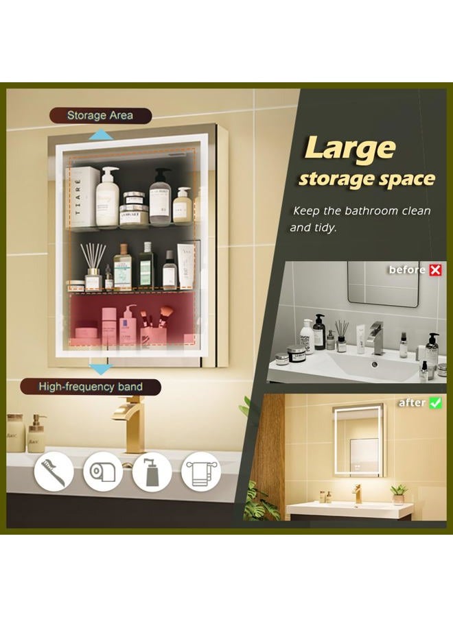 GANPE LED Lighted Bathroom Medicine Mirror Cabinet, Anti-Fog 3-Color Mode Dimmable Storage Shelves, Outlets & USBs (50 x 70 cm) - Image 4
