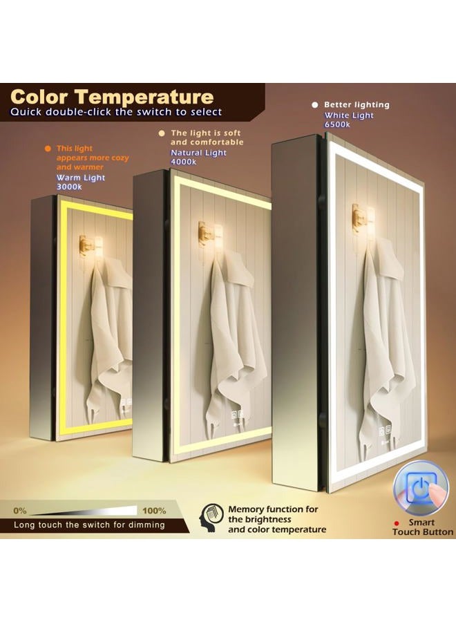 GANPE LED Lighted Bathroom Medicine Mirror Cabinet, Anti-Fog 3-Color Mode Dimmable Storage Shelves, Outlets & USBs (50 x 70 cm) - Image 3