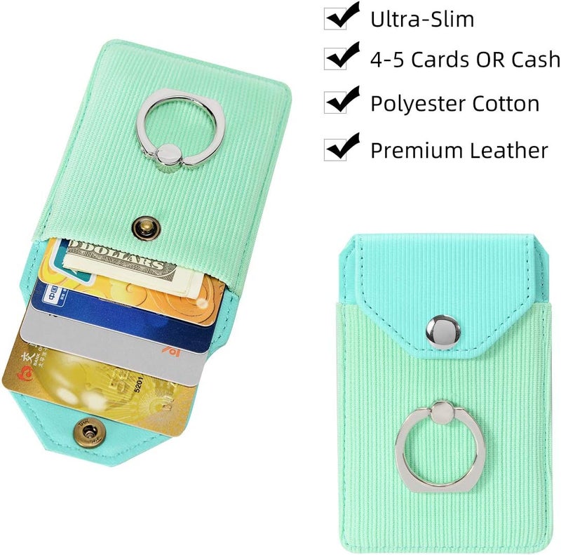 YUNCE حامل بطاقة RFID وحامل حلقة للهواتف الذكية - محفظة لاصقة لـ iPhone و Android - بوليستر أخضر - Image 4