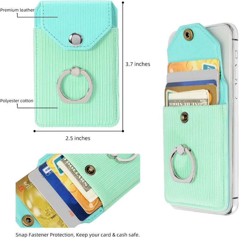 YUNCE حامل بطاقة RFID وحامل حلقة للهواتف الذكية - محفظة لاصقة لـ iPhone و Android - بوليستر أخضر - Image 2