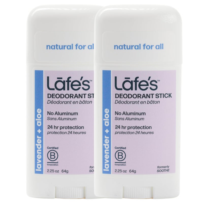 Lafes Natural Deodorant 225oz Aluminum Free Natural Deodorant Stick for Women Men Paraben Free Baking Soda Free with 24Hour Protection Lavender Aloe 225 Ounce 2Pack