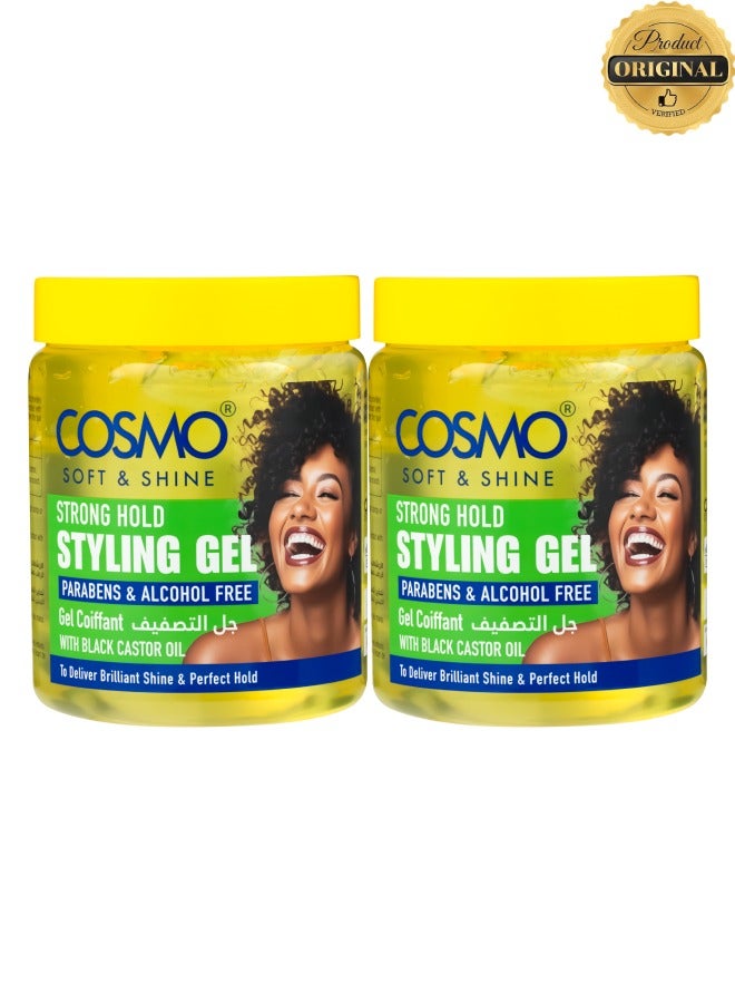 COSMO 2 Pieces Soft And Shine Strong Hold Styling Gel Parabens And Alcohol Free Gel Coiffant With Black Castor Oil  - Image 1